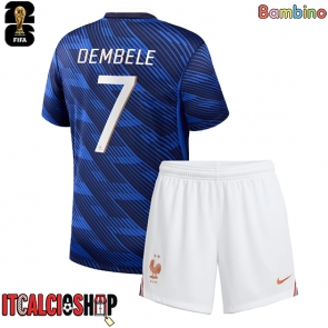 Francia Ousmane Dembele #7 Prima Maglia Bambino Mondiali 2026 Manica Corta (+ Pantaloni corti)
